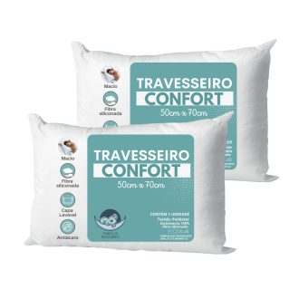 kit 2 Travesseiros 50x70 100% Fibra De Silicone Antialérgico