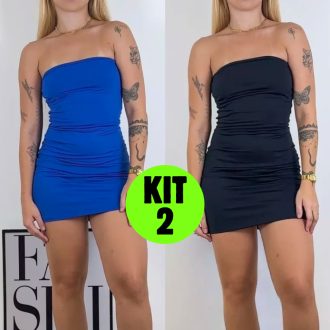 Kit 2 Vestido Midi Suplex Curto Tubinho Tomara que Caia Blogueirinha