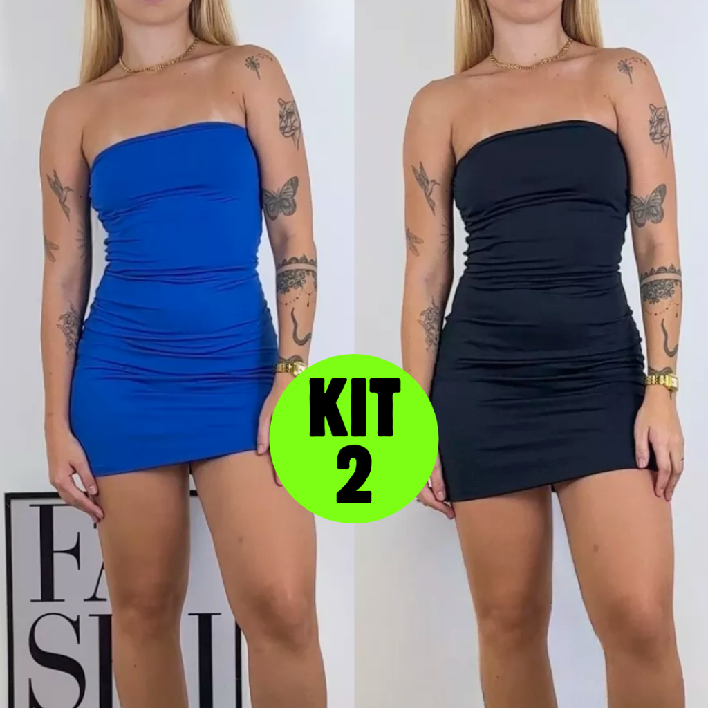 Kit 2 Vestido Midi Suplex Curto Tubinho Tomara que Caia Blogueirinha