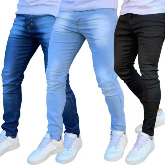 kit 3 calças jeans masculina skinny com elastano linha premium promoção NF