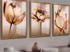 Kit 3 Peças Quadros Decorativos Mdf Flores Ton Cobre Gold Folhas Moldura Para Quarto Sala Escritório