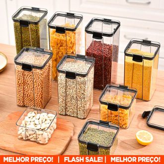 Kit 5 Potes Pote Hermético Acrílico Organizador Tampa Trava Vedação de Silicone Organizador Temperos Armário de Cozinha