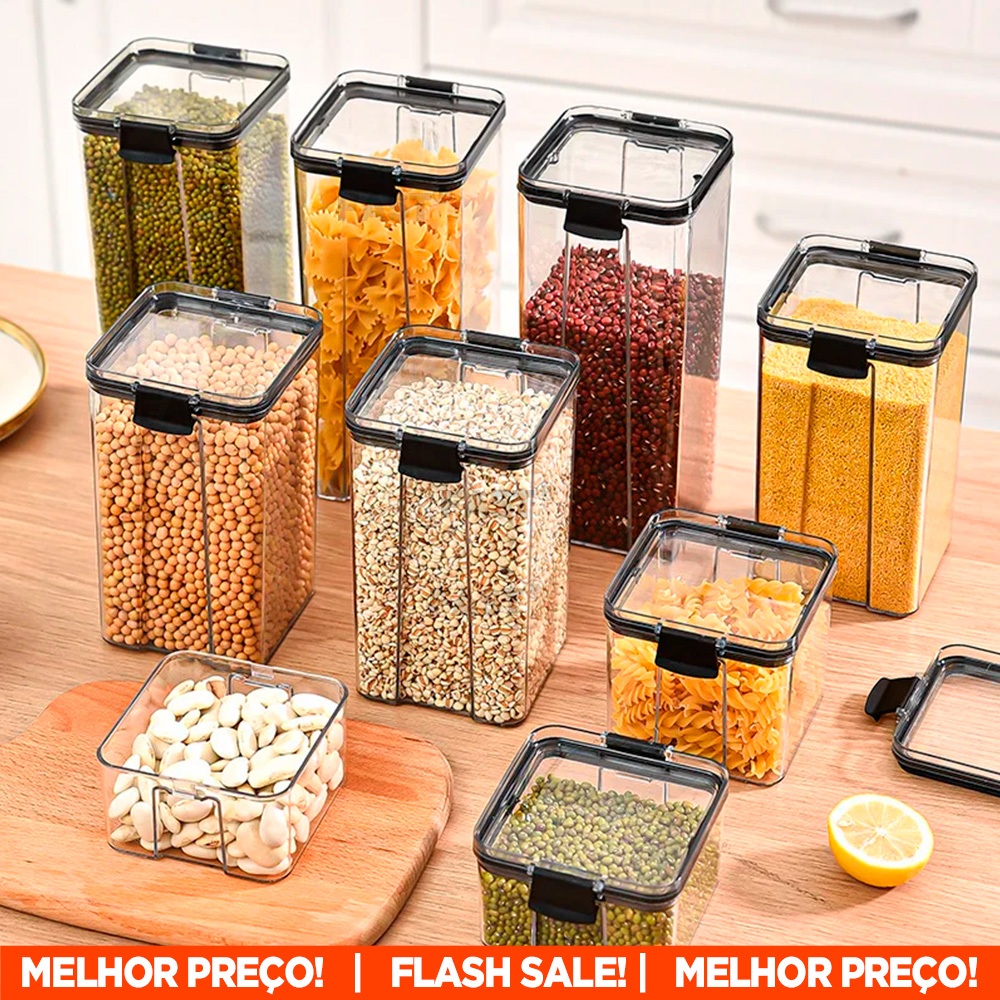 Kit 5 Potes Pote Hermético Acrílico Organizador Tampa Trava Vedação de Silicone Organizador Temperos Armário de Cozinha