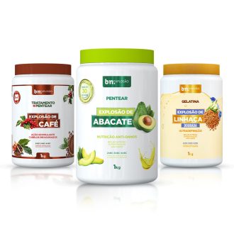 Kit Beleza Natural Pentear Café + Pentear Abacate + Gelatina Linhaça 1Kg bn.Explosão
