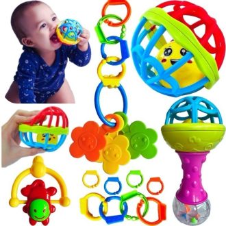 Kit Brinquedos Para Bebê Chocalhos Mordedor Sensorial 5 Peças Brinquedo Infantil Musical Coisas de Bebê Neném Criança Pe