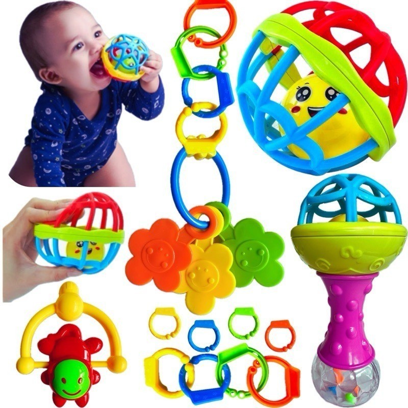 Kit Brinquedos Para Bebê Chocalhos Mordedor Sensorial 5 Peças Brinquedo Infantil Musical Coisas de Bebê Neném Criança Pe