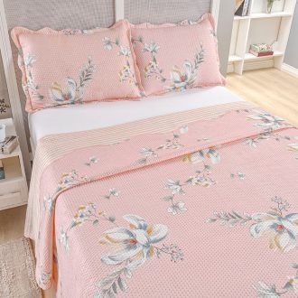 Kit Cobre Leito Colcha Casal Bouti 3 Peças Dupla Face Estampada Porta Travesseiro Aba Americana