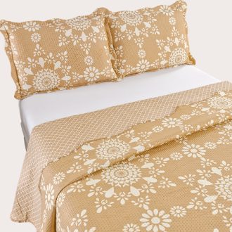 Kit Cobre Leito Colcha King Bouti 3 Peças Dupla Face Estampada Porta Travesseiro Aba Americana