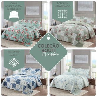 Kit Colcha Cobre Leito Casal Padrão Bouti Provence Microfibra Estampado Dupla Face