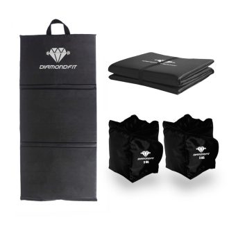 Kit Colchonete Dobrável D50 Academia Maleta + Par de Caneleira Musculação Fitness Tornozeleira Preto