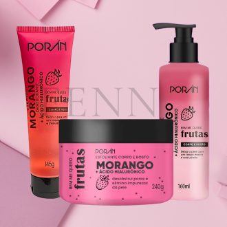 Kit Cuidados Morango: Hidratante, Esfoliante e Sabonete | Linha Bem Me Quero Frutos - Porán