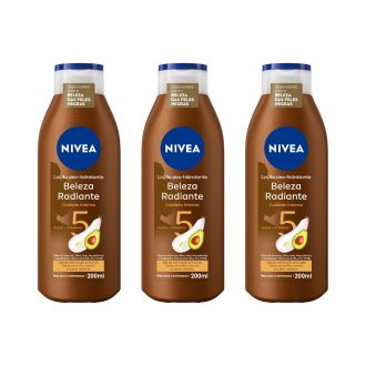 Kit NIVEA Hidratante Desodorante Corporal Beleza Radiante Cuidado Intenso 200ml - 3 unidades
