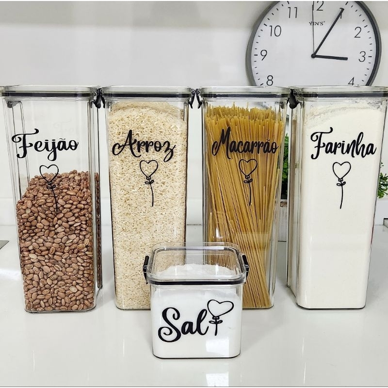 kit Porta mantimentos para arroz - feijão - alimentos potes organizadores - pote hermético cozinha