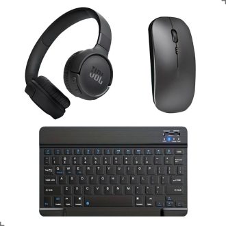 Kit Teclado Mouse e Fone de Ouvido Bluetooth Sem Fio Compatível com Android iOS e Windows