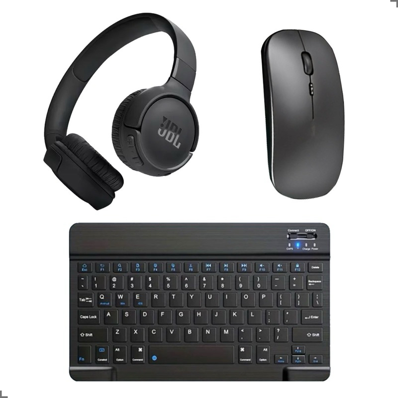 Kit Teclado Mouse e Fone de Ouvido Bluetooth Sem Fio Compatível com Android iOS e Windows
