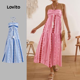 Lovito Vestido Boho Tribal com Estampa de Borlas para Mulheres LBL17610
