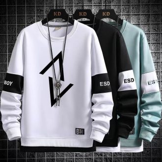 M-3XL Camiseta Masculina De Manga Longa Estilo Moda Fina De Rua Fino Casual Blusa Branca Preta