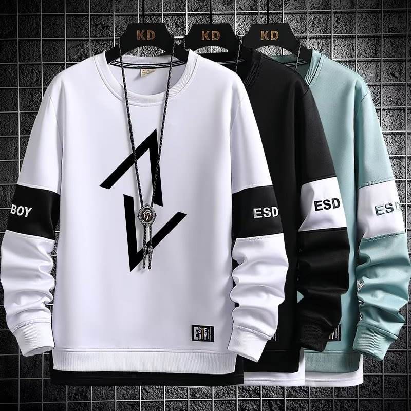 M-3XL Camiseta Masculina De Manga Longa Estilo Moda Fina De Rua Fino Casual Blusa Branca Preta