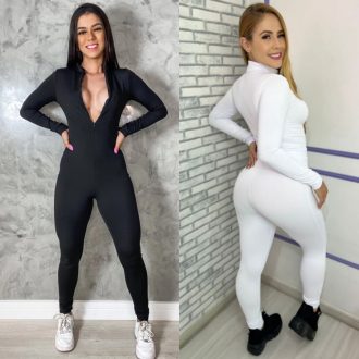 Macacão Feminino Longo Com Ziper Moda Gringa Balada Virginia Blogueira Suplex Gringo Fitnes Academia