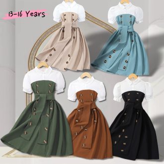 Meninas Adolescentes Vestido De Manga Curta Montage Contraste Cores Roupas Femininas Verão Casual Moda Jovem 12 13 14 15