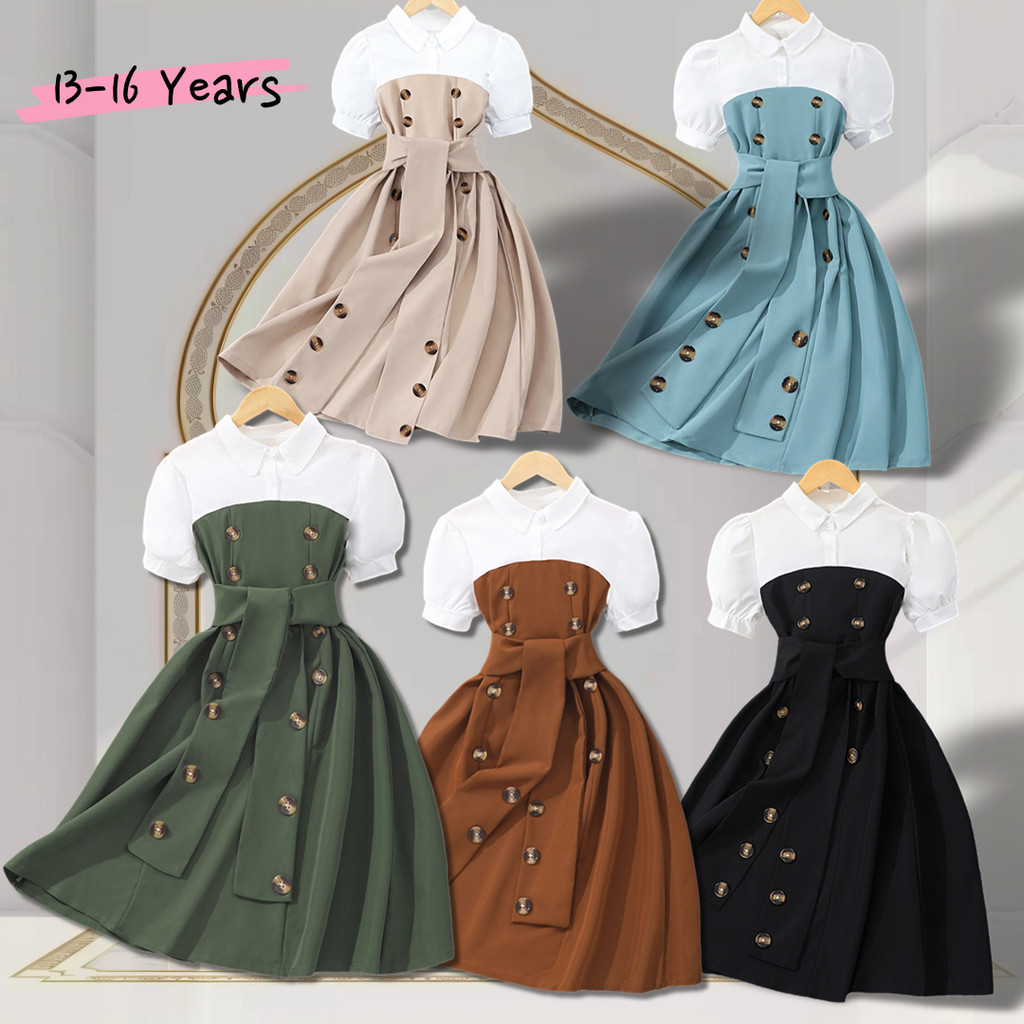 Meninas Adolescentes Vestido De Manga Curta Montage Contraste Cores Roupas Femininas Verão Casual Moda Jovem 12 13 14 15