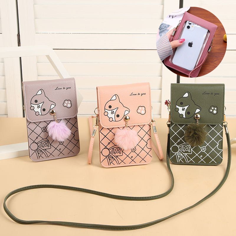 mochila gatinho feminina de ombro para celular com tela sensível ao toque.