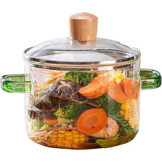 Panela De Vidro , Resistente Ao Calor Com Tampa E Alça Multifuncional,Compatível com Cooktops de Indução e Fogões a Gás