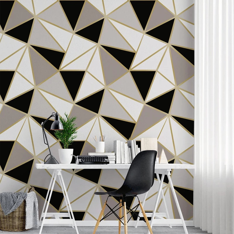 Papel de Parede 5 Metros Geométrico ZARA Preto, Branco, Cinza para Decoração de Ambiente