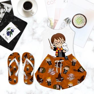 Pijama Feminino Baby Doll Com Chinelo De Dedo Harry Potter