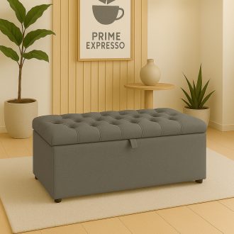 Puff Baú pé de cama 90 cm no Sued Capitone Organizador e Sapateira (Porta Objetos e Brinquedos)