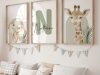 Quadro decorativo 3 peças 40x60 safari animais elefante girafa letra nome personalizado quarto infantil bebê criança