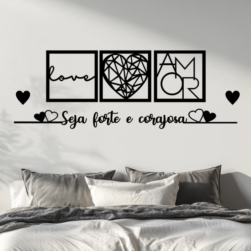 Quadro Decorativo Frase em Mdf Seja Forte e corajosa quarto Cabeceira Decoração Love Sala