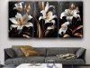Quadro Decorativo Lírios Branco Dourado Flor Sala Quarto 3 peças