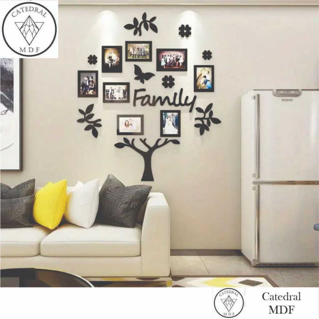 Quadro em Mdf Family Grande Arvore Decorativa com Porta Retratos Personalizável Decoração de Parede PROMO BLACK