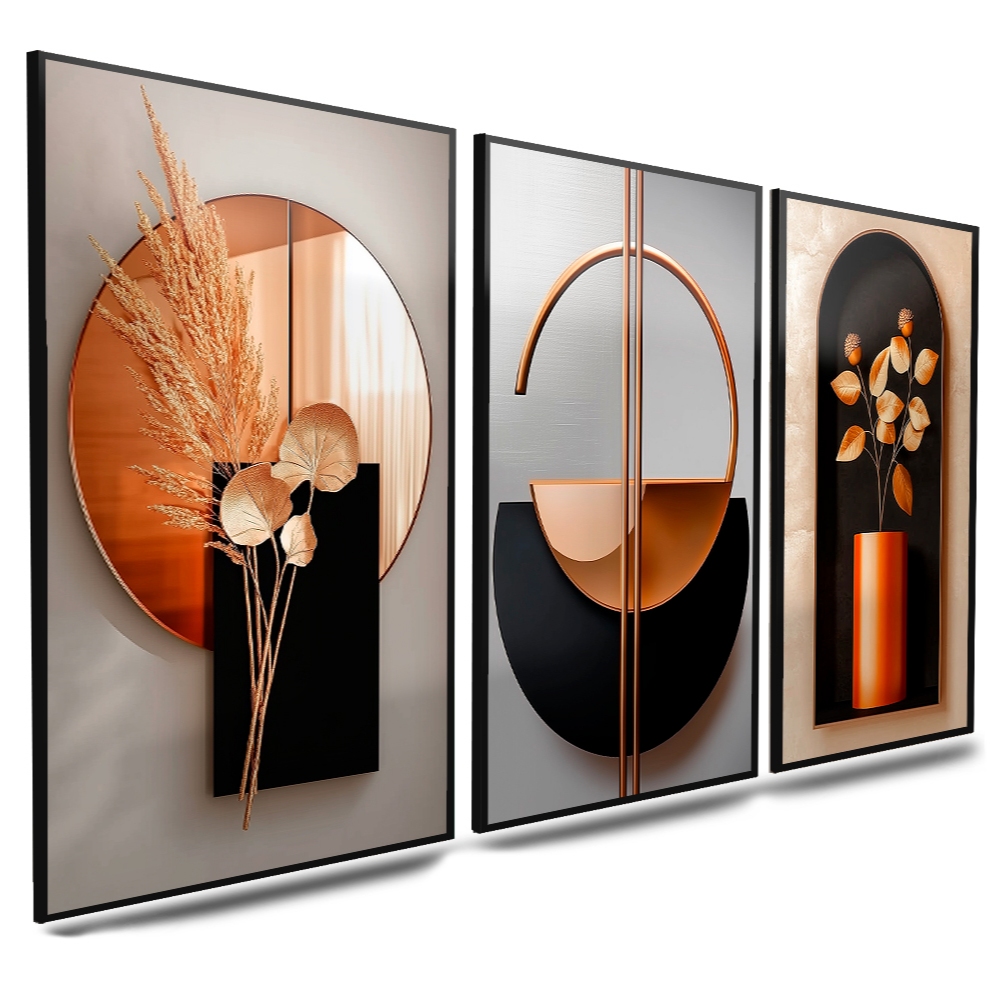 Quadro Grande Sala Decorativo Geométrico Abstrato Trio Nordic Hal 120x60