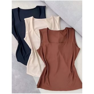 Regata Feminina Blusinha Decote Suplex Básica Lisa Moda Elagante Blogueira Tendência Forro Duplo