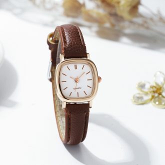 Relógio Feminino De Rosto Quadrado Com Mostrador Pequeno E Pulseira De Couro Para Todos Os Dias