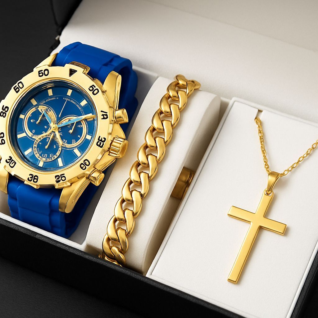 Relógio Masculino Original A Prova D' Água Banhado a Ouro 18k Presente Para Pai Namorado