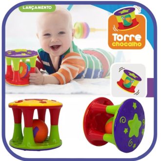 Torre Chocalho Com Bolinha Colorida Bebe Criança Infantil Educativa Pedagógica didática - Jp Brink