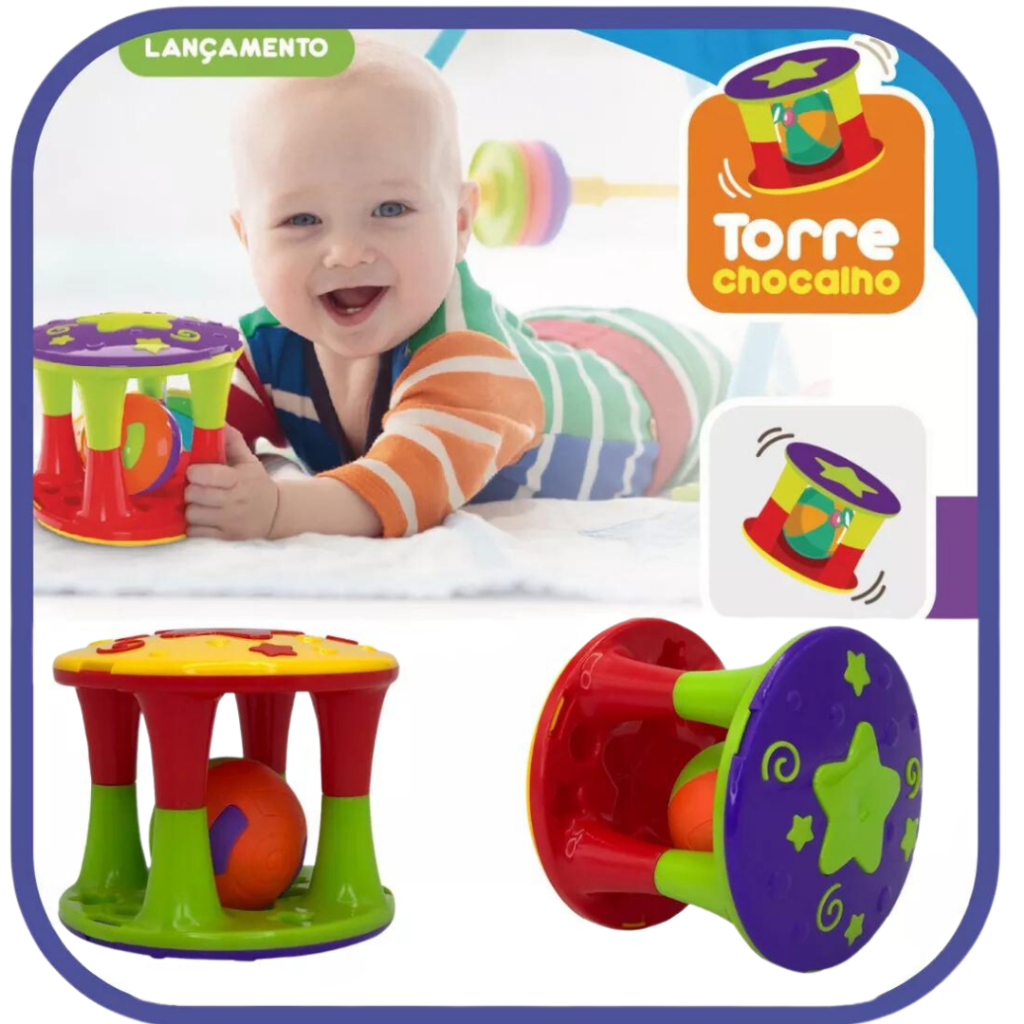 Torre Chocalho Com Bolinha Colorida Bebe Criança Infantil Educativa Pedagógica didática - Jp Brink