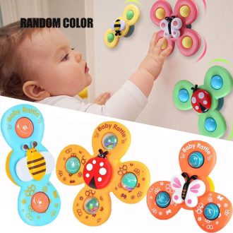 Ventosas para crianças brincando com água, insetos divertidos e giroscópios giratórios