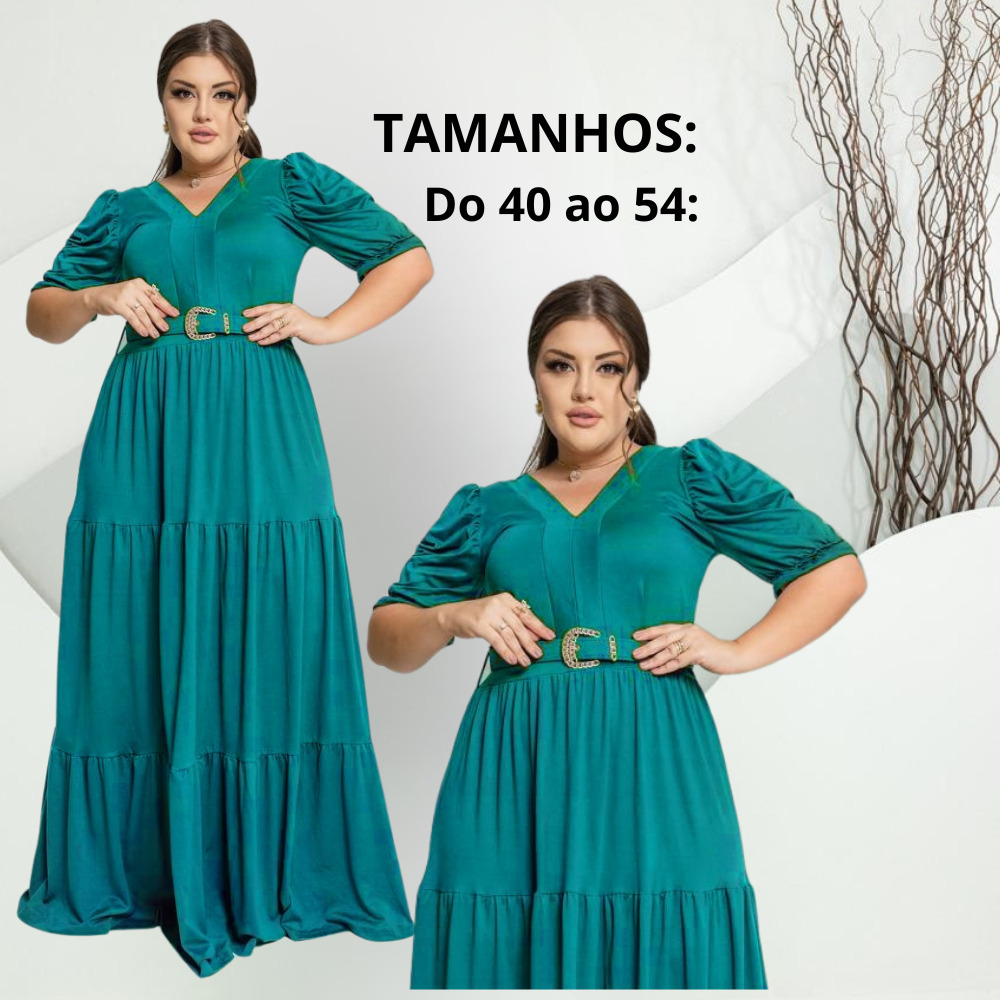 Vestido Feminino Longo Evangelico Plus Size Duas Marias Cinto Tamanho Grande Tendencia Curve Igreja