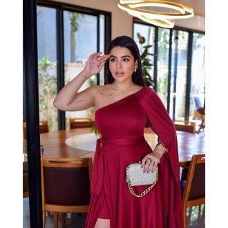 Vestido Longo Feminino com Capa Festa Casamento Madrinhas Formatura
