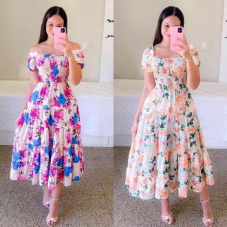 Vestido longo Feminino plus size Primavera Verão Estampa Vestido