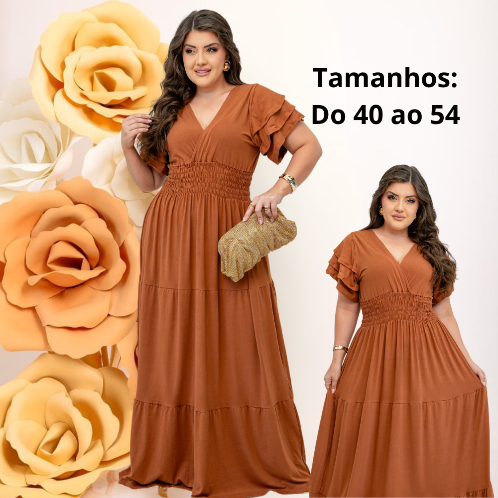 Vestido Longo Feminino Social Plus Size Evangelico Manga Curta Saia 2 Marias Congresso Novos Modelos