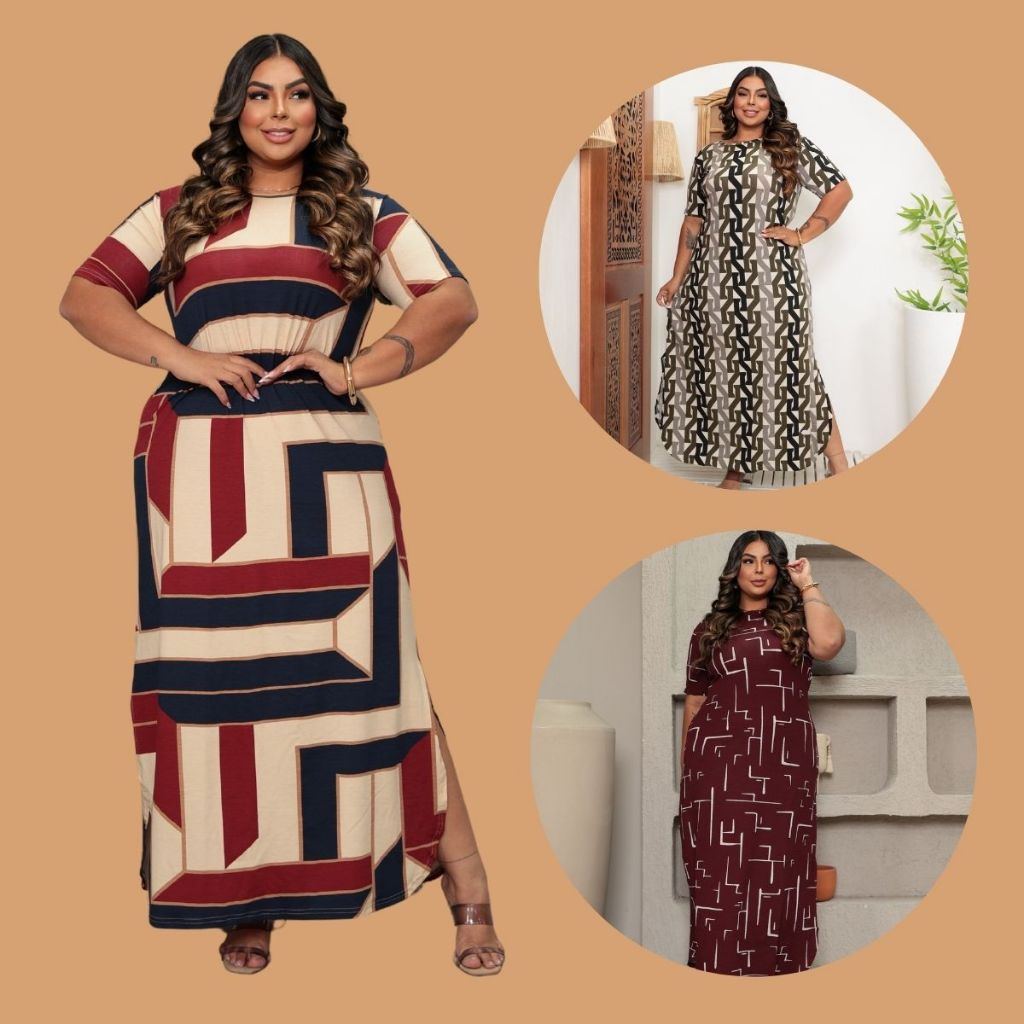 Vestido Longo Plus size Preto moda Lindo com fenda do 44 ao 60