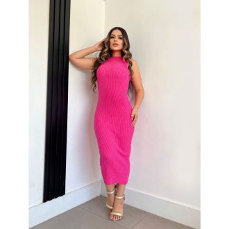 Vestido Midi de Tricot Fechado em Fio Modal