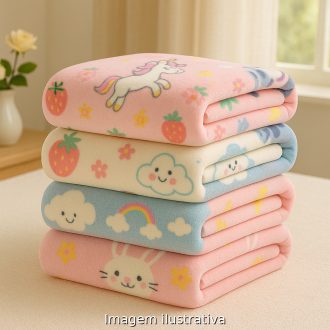 3 Manta Cobertor de Bebe Estampada 1,00 x 0,80m Menina e Menino Cobertinha de Berço
