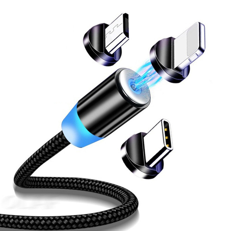 Cabo Carregador Magnético 3 em 1 Lightning Led Micro USB Type C