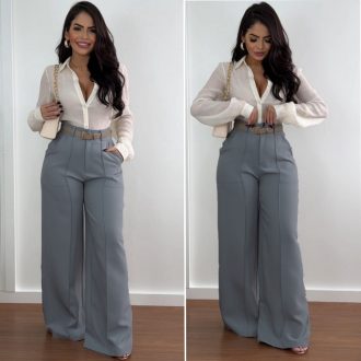 Calça Pantalona Feminina Alfaiataria Anastácia com Bolso